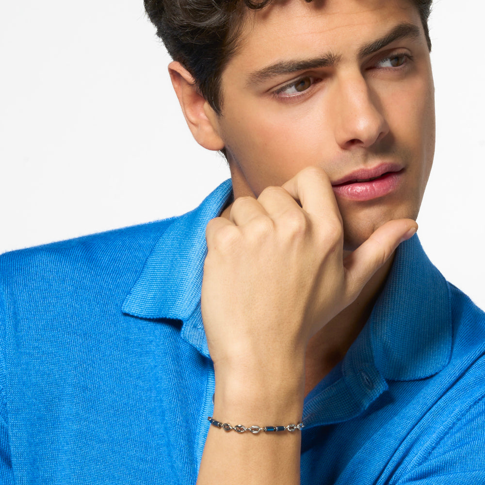 STEEL MEN'S BRACELET WITH BLUE HEMATITE