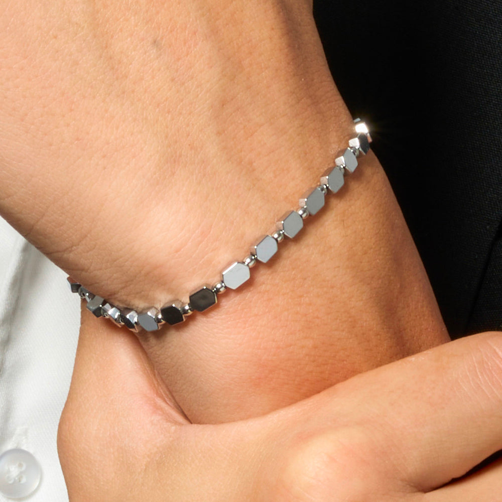 MEN'S STEEL BRACELET WITH SILVER HEMATITE