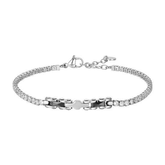BRACCIALE TENNIS UOMO IN ACCIAIO CON CERAMICA NERA E ZIRCONI BIANCHI
