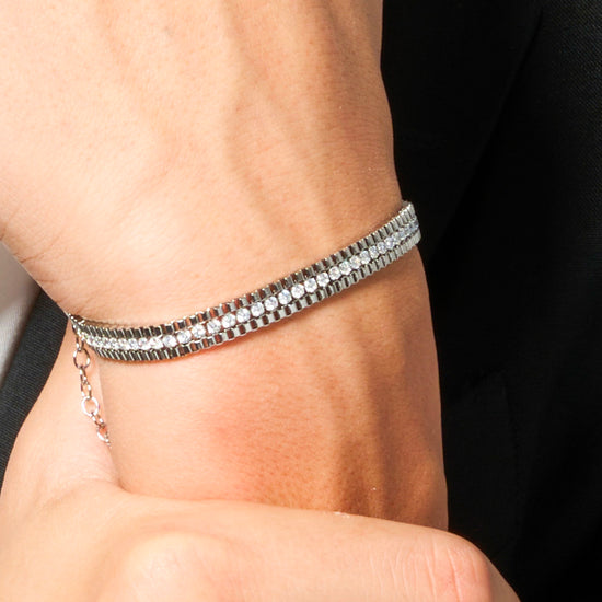 BRACCIALE UOMO IN ACCIAIO E ZIRCONI BIANCHI