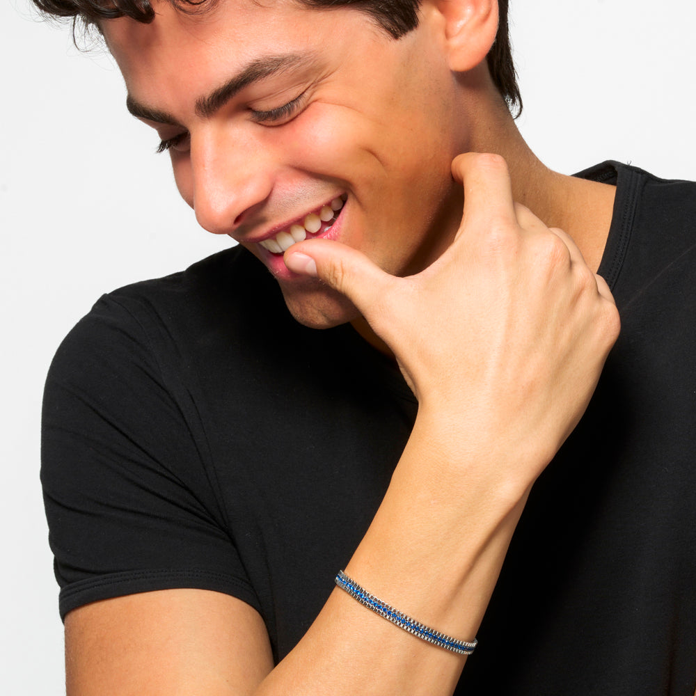 BRACCIALE UOMO IN ACCIAIO E ZIRCONI BLU