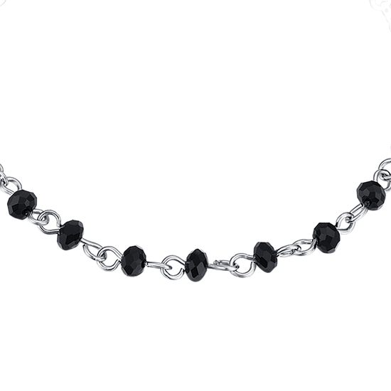 STEEL MEN'S BRACELET WITH ROSARY, CROSS PENDANT AND BLACK CRYSTALS