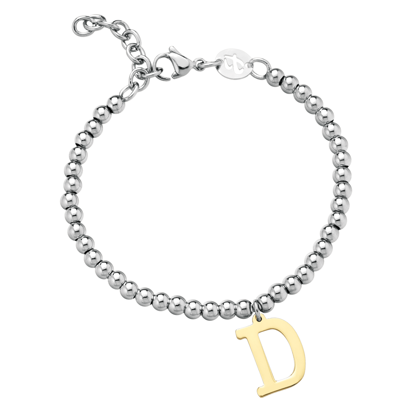 BRACCIALE DONNA IN ACCIAIO PALLINATO CON LETTERA D