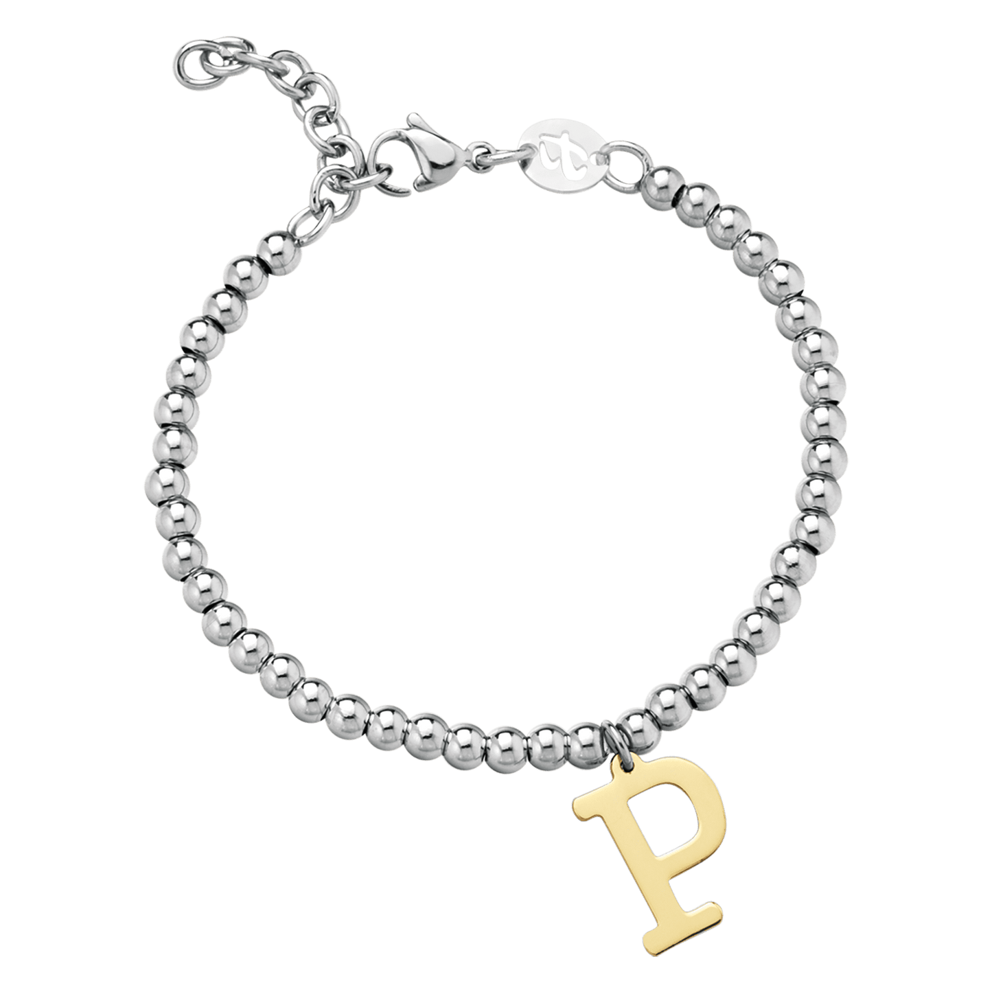BRACCIALE DONNA IN ACCIAIO PALLINATO CON LETTERA P