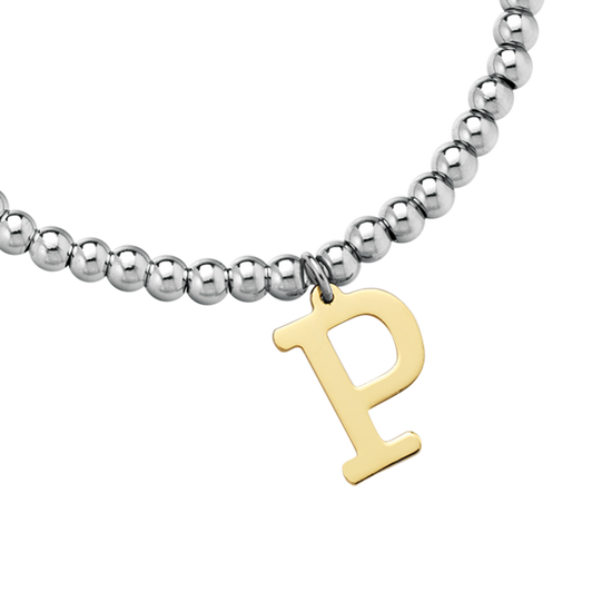BRACCIALE DONNA IN ACCIAIO PALLINATO CON LETTERA P
