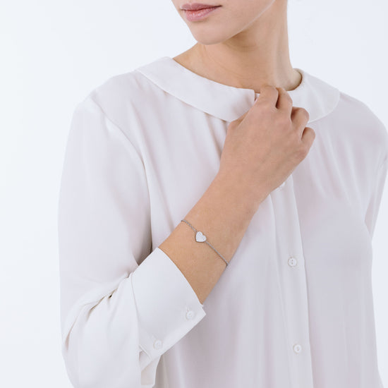 WOMEN'S STEEL BRACELET WITH LITTLE HEART AND WHITE CRYSTALS