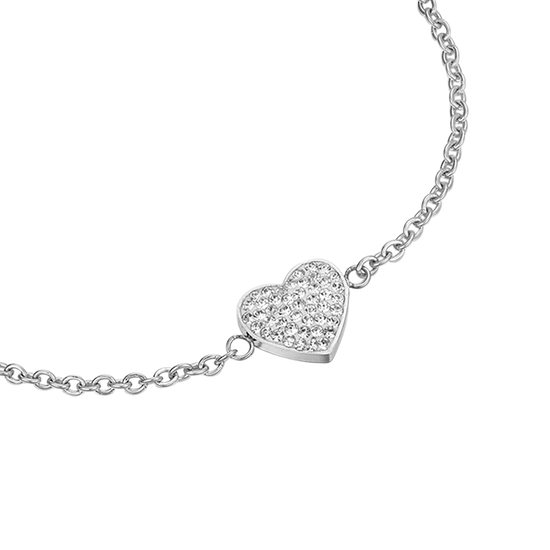 WOMEN'S STEEL BRACELET WITH LITTLE HEART AND WHITE CRYSTALS