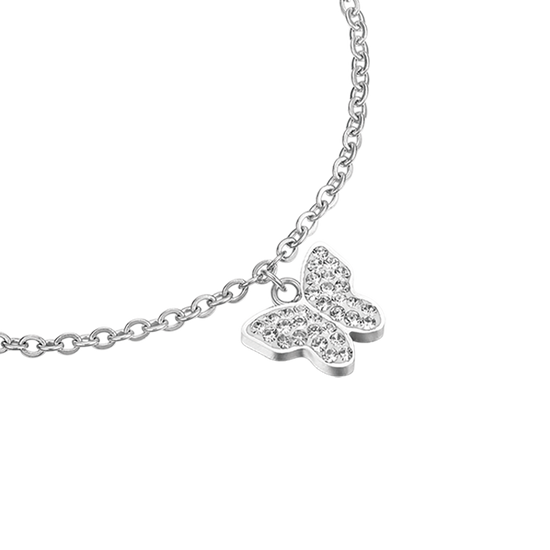 WOMEN'S STEEL BRACELET WITH BUTTERFLY AND CRYSTALS