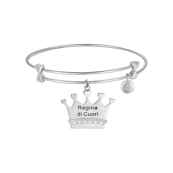 STEEL BRACELET WITH CROWN AND WRITING "QUEEN OF HEARTS" Luca Barra