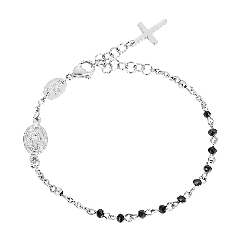 WOMAN'S ROSARY BRACELET IN STEEL WITH BLACK CRYSTALS Luca Barra