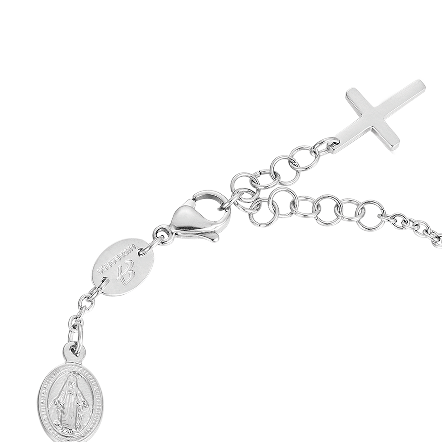 WOMEN'S STEEL ROSARY BRACELET WITH BLACK CRYSTALS