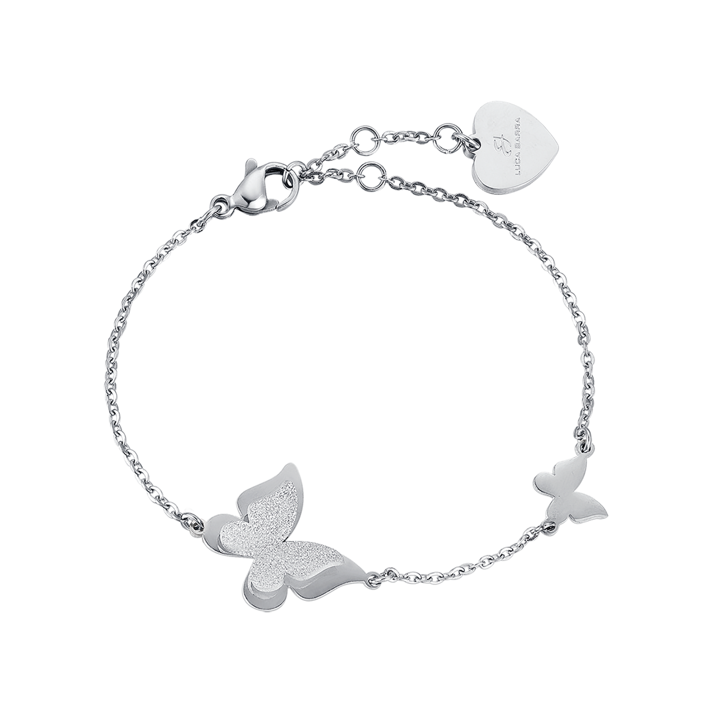 STEEL BRACELET, BUTTERFLY WITH WHITE GLITTER Luca Barra