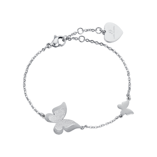 STEEL BRACELET, BUTTERFLY WITH WHITE GLITTER Luca Barra