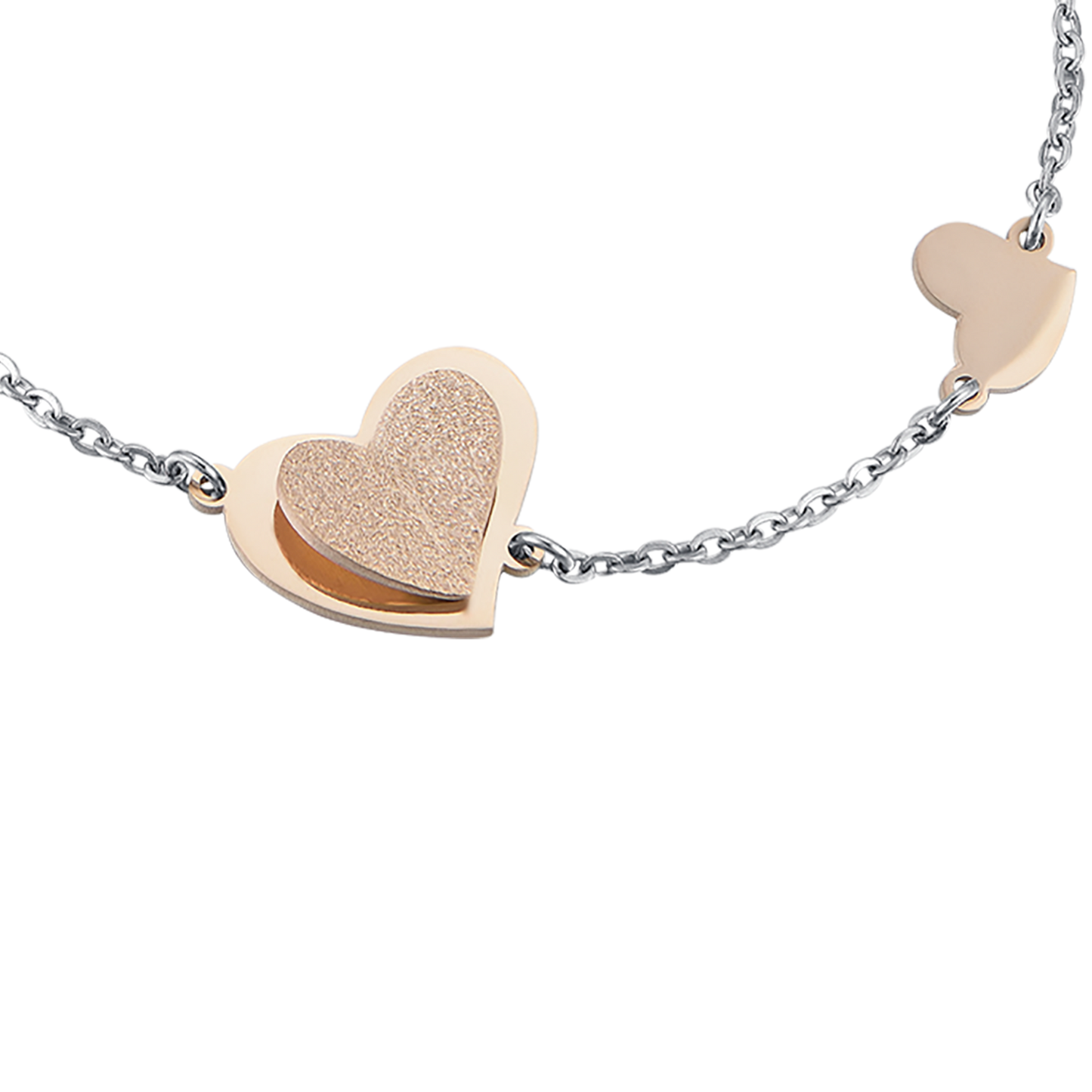 STEEL BRACELET, IP ROSE HEART WITH GLITTER IP ROSE Luca Barra