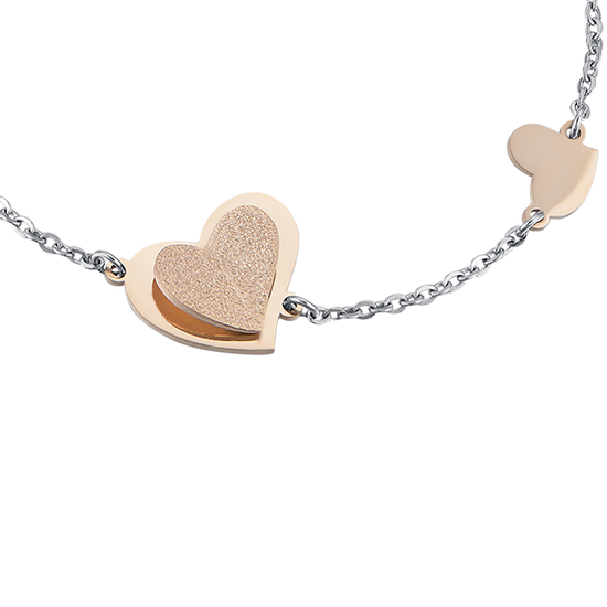 STEEL BRACELET, IP ROSE HEART WITH GLITTER IP ROSE Luca Barra