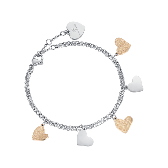 STEEL BRACELET WITH HEARTS AND GLITTER IP GOLD Luca Barra