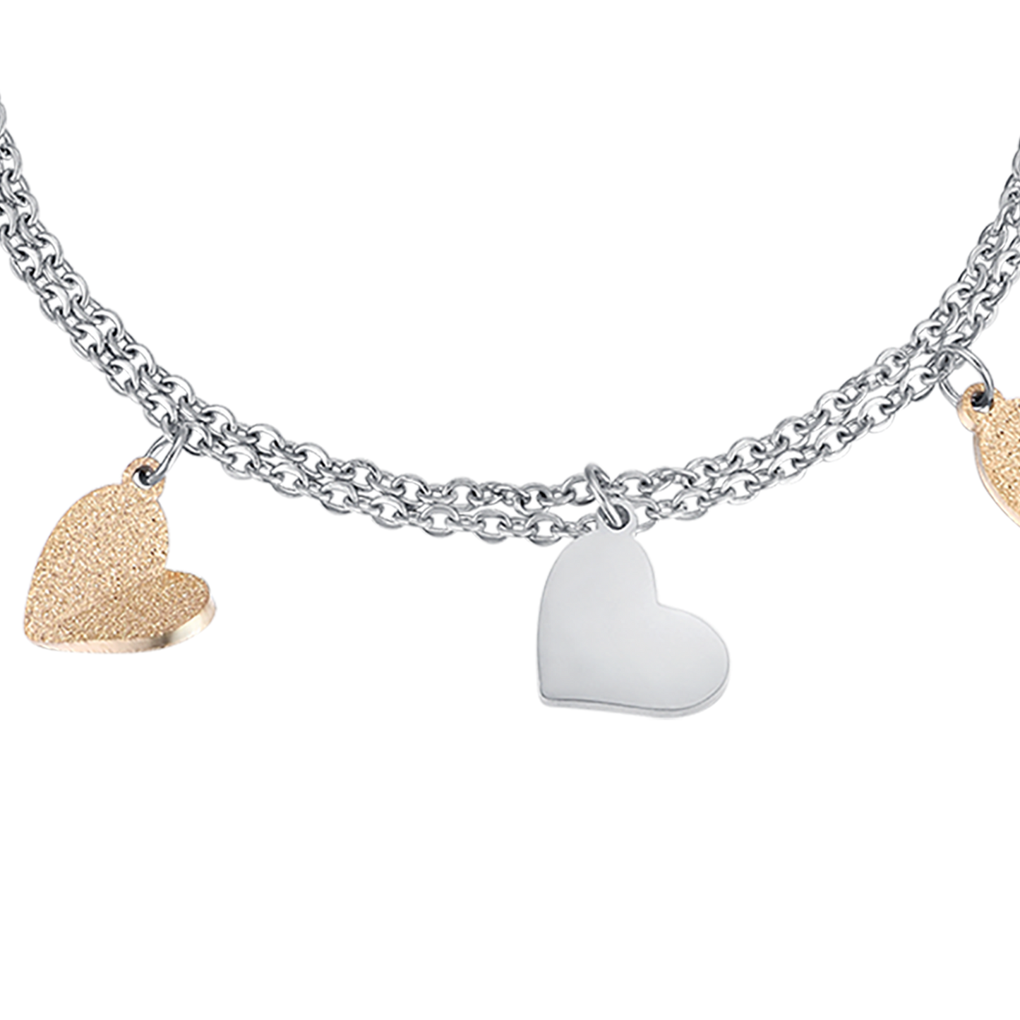STEEL BRACELET WITH HEARTS AND GLITTER IP GOLD