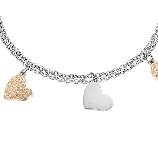 STEEL BRACELET WITH HEARTS AND GLITTER IP GOLD