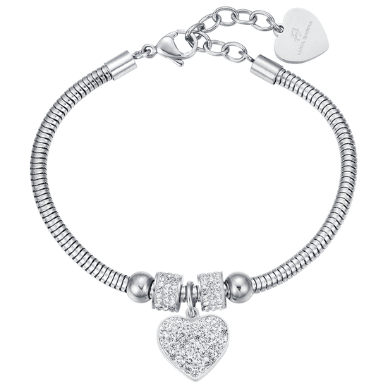 WOMAN'S BRACELET IN STEEL WITH HEART AND WHITE CRYSTALS Luca Barra
