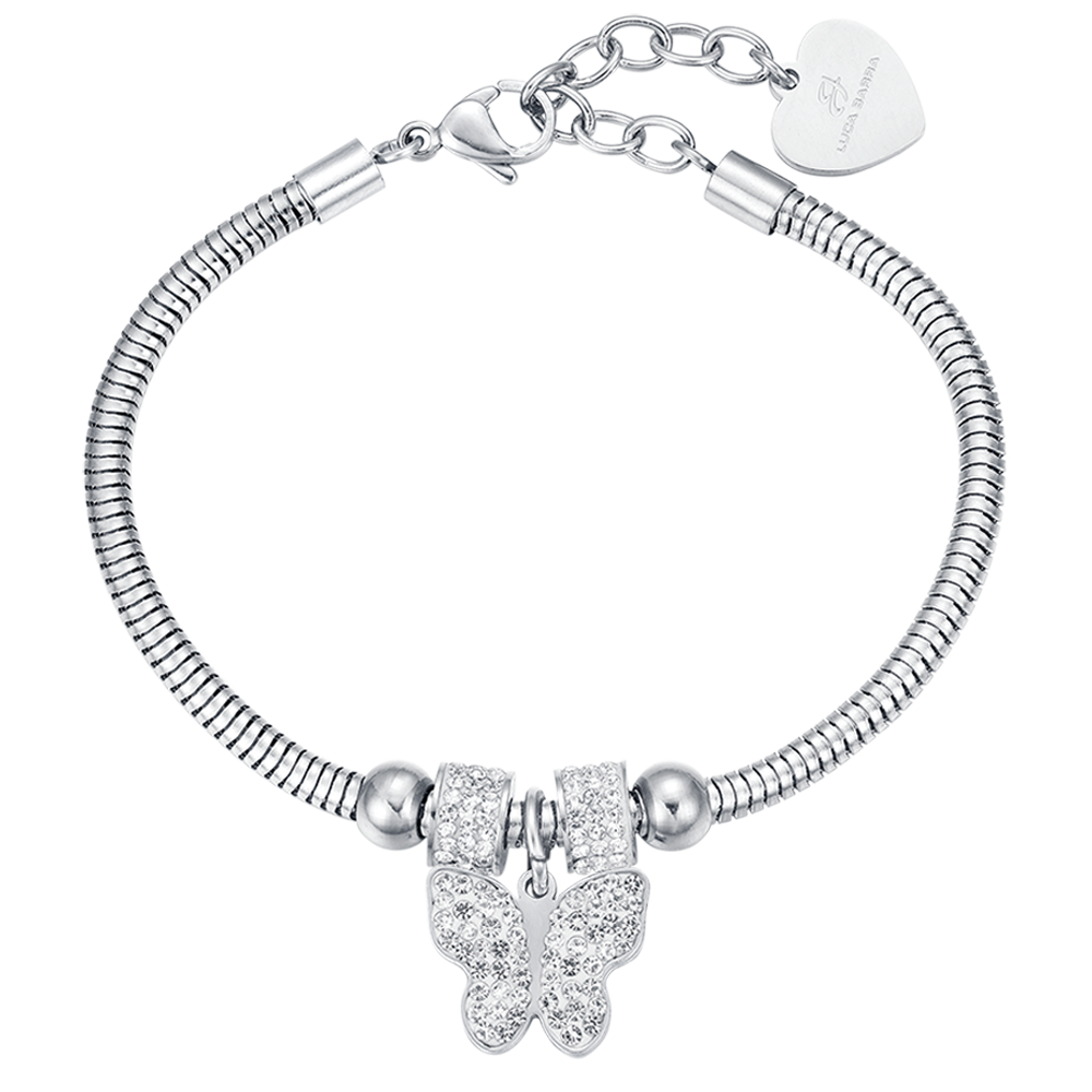 WOMAN'S BRACELET IN STEEL WITH BUTTERFLY AND WHITE CRYSTALS Luca Barra