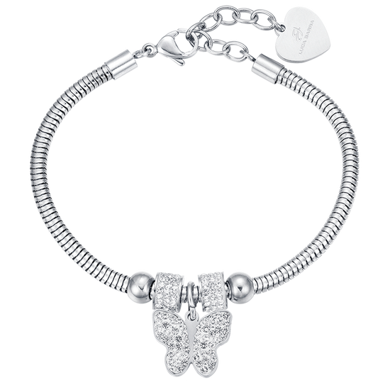 WOMAN'S BRACELET IN STEEL WITH BUTTERFLY AND WHITE CRYSTALS Luca Barra