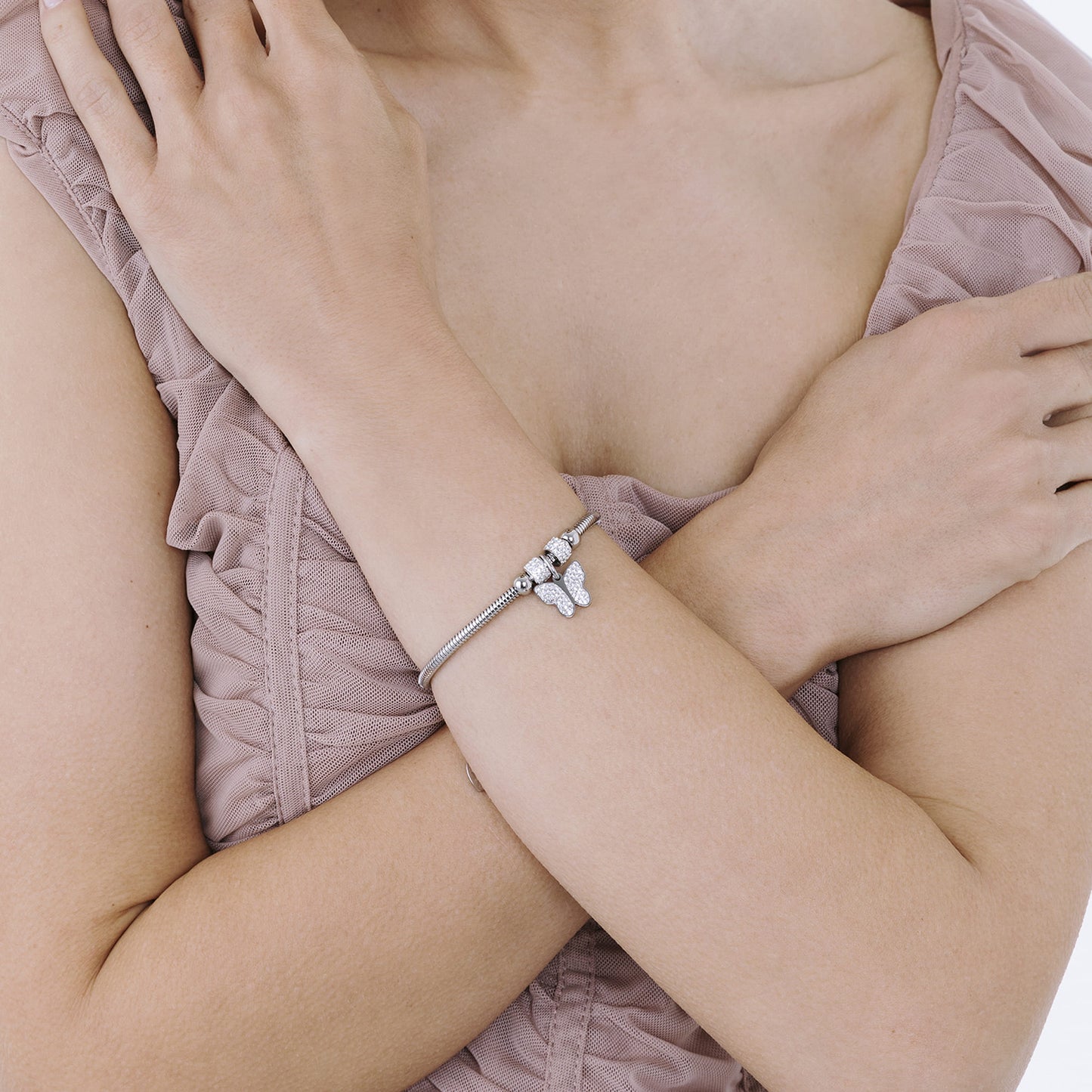 WOMAN'S BRACELET IN STEEL WITH BUTTERFLY AND WHITE CRYSTALS Luca Barra