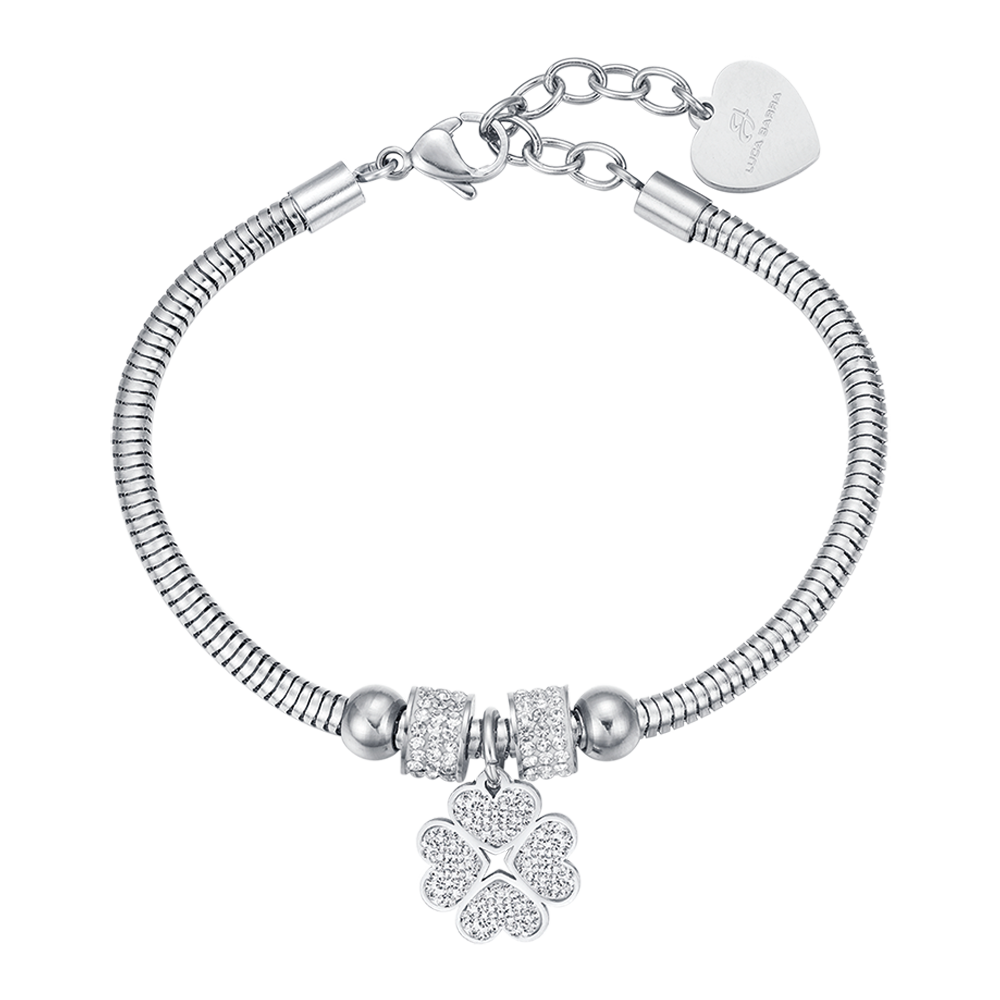 WOMAN'S BRACELET IN STEEL WITH QUADRIFOGLIO AND WHITE CRYSTALS Luca Barra