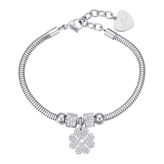 WOMAN'S BRACELET IN STEEL WITH QUADRIFOGLIO AND WHITE CRYSTALS Luca Barra