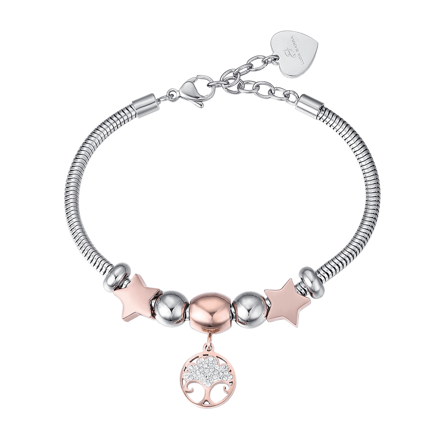 WOMAN'S BRACELET IN STEEL WITH TREE OF LIFE IP ROSE AND WHITE CRYSTALS AND S Luca Barra