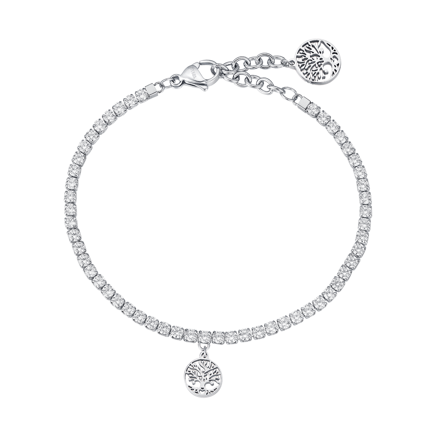 STEEL BRACELET WITH TREE OF LIFE AND WHITE CRYSTALS Luca Barra