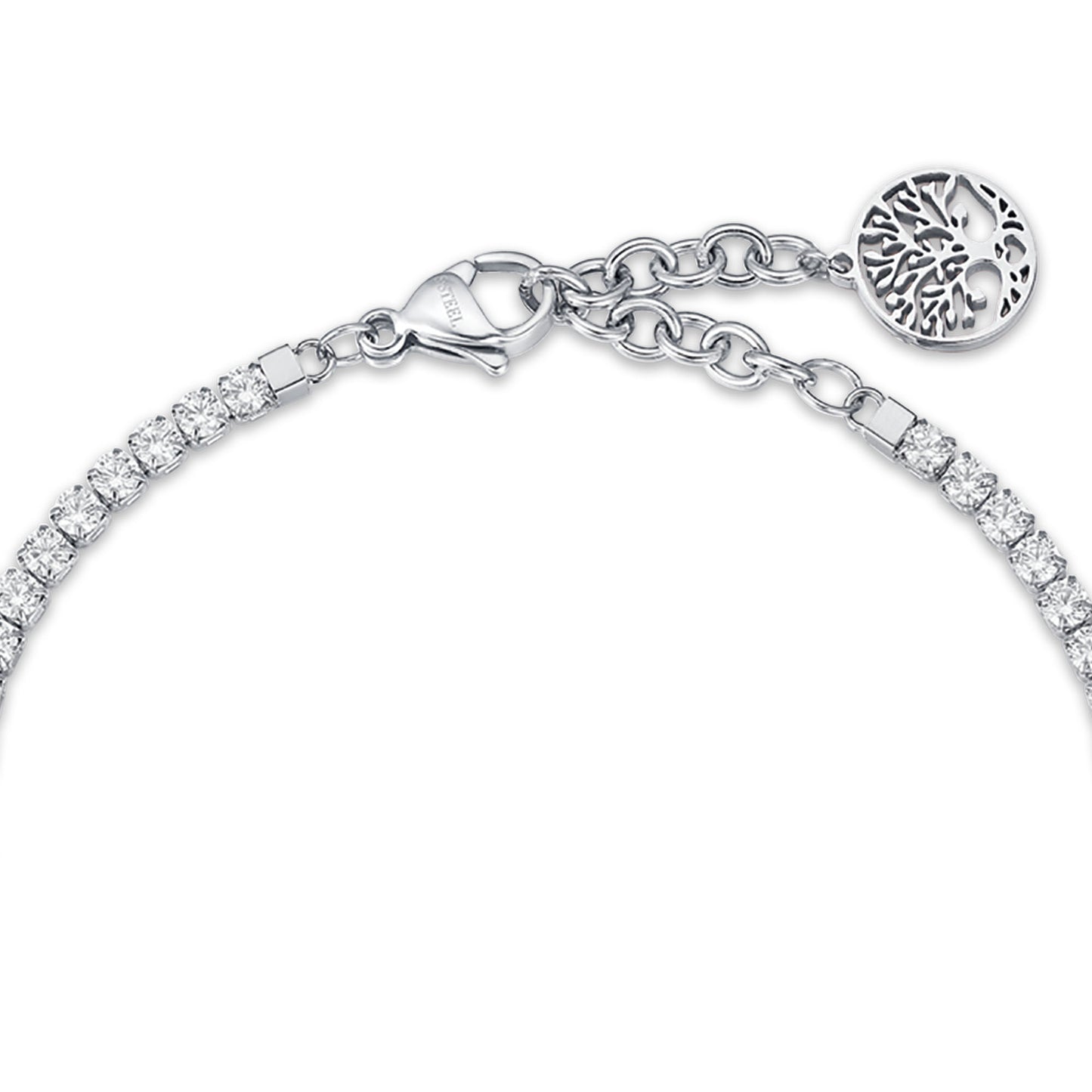 STEEL BRACELET WITH TREE OF LIFE AND WHITE CRYSTALS Luca Barra