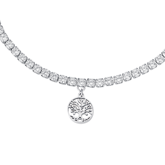 STEEL BRACELET WITH TREE OF LIFE AND WHITE CRYSTALS