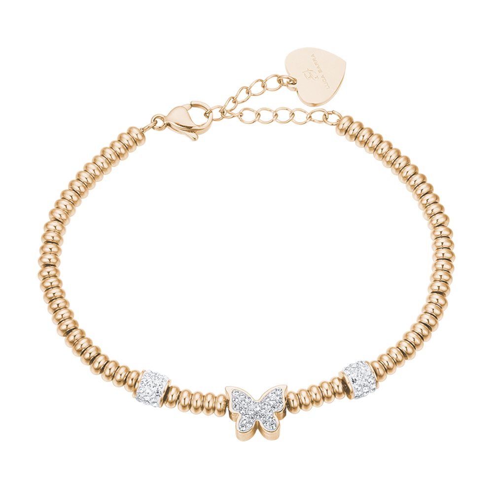 IP GOLD STEEL BRACELET WITH BUTTERFLY WITH WHITE CRYSTALS