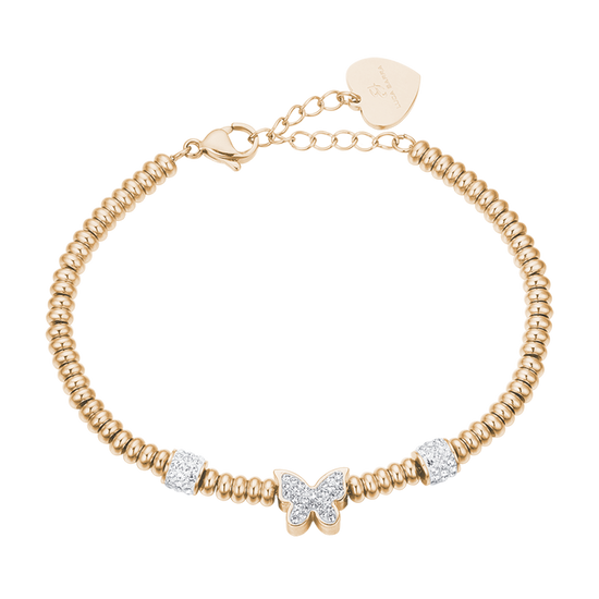 IP GOLD STEEL BRACELET WITH BUTTERFLY WITH WHITE CRYSTALS