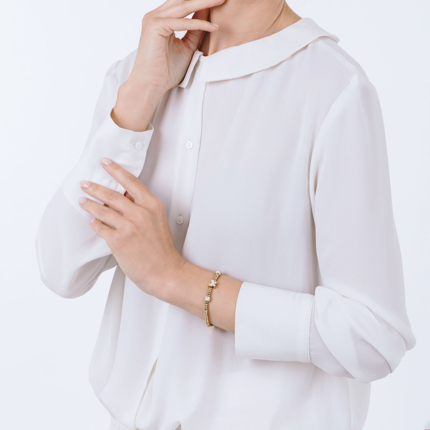 IP GOLD STEEL BRACELET WITH BUTTERFLY WITH WHITE CRYSTALS