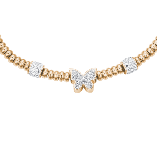 IP GOLD STEEL BRACELET WITH BUTTERFLY WITH WHITE CRYSTALS
