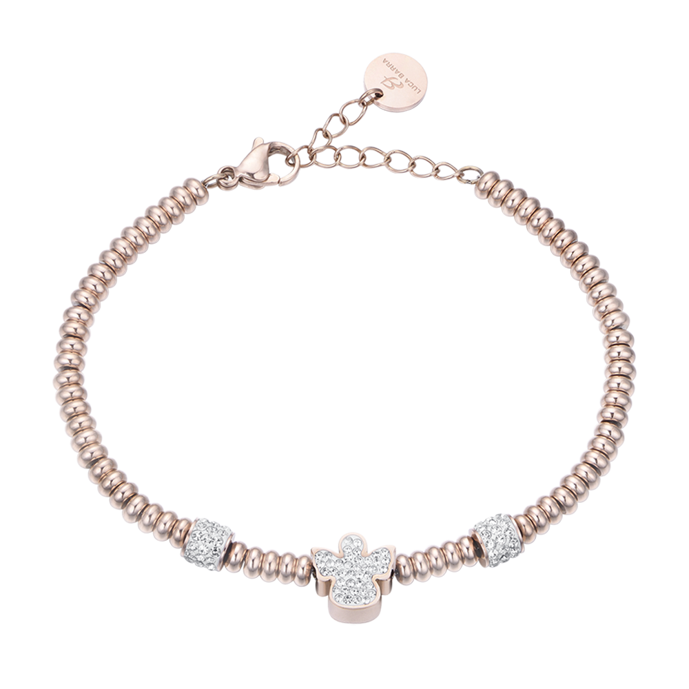 IP ROSE STEEL BRACELET WITH ANGEL WITH WHITE CRYSTALS