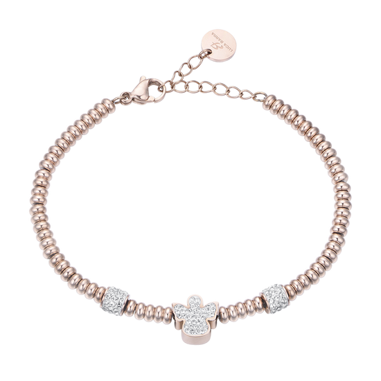 IP ROSE STEEL BRACELET WITH ANGEL WITH WHITE CRYSTALS