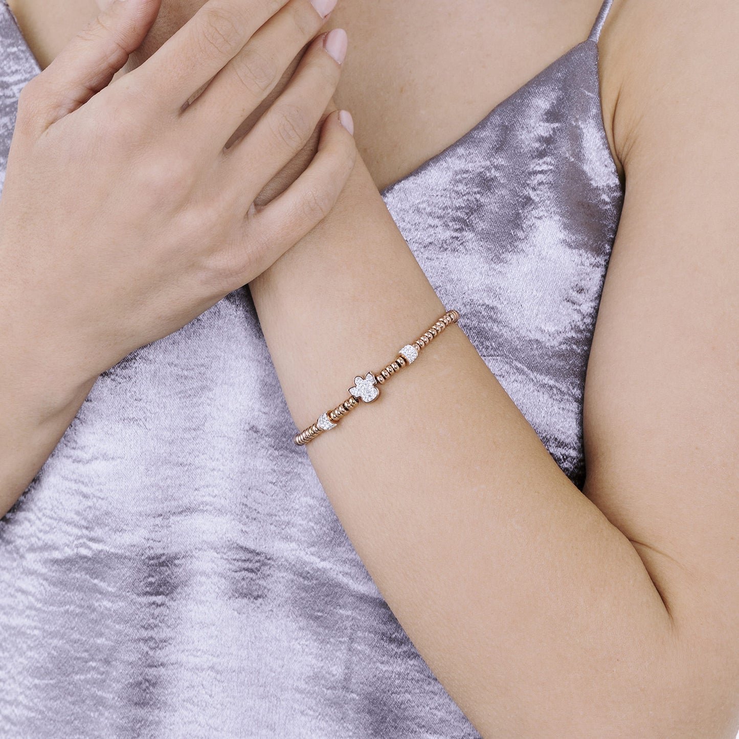 IP ROSE STEEL BRACELET WITH ANGEL WITH WHITE CRYSTALS