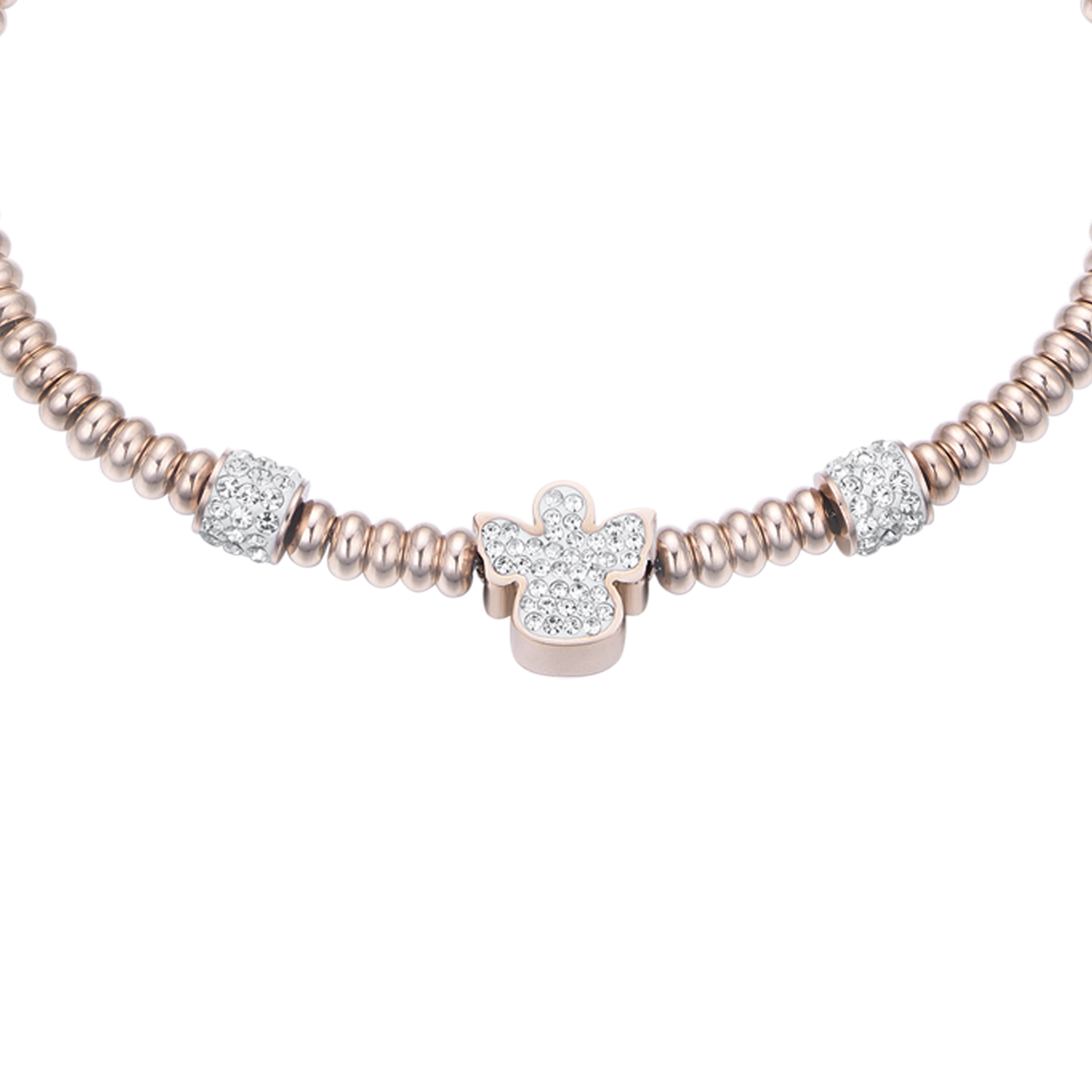 IP ROSE STEEL BRACELET WITH ANGEL WITH WHITE CRYSTALS