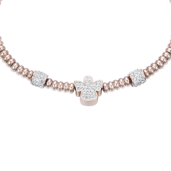 IP ROSE STEEL BRACELET WITH ANGEL WITH WHITE CRYSTALS