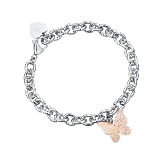 STAINLESS STEEL BRACELET WITH IP ROSE BUTTERFLY Luca Barra