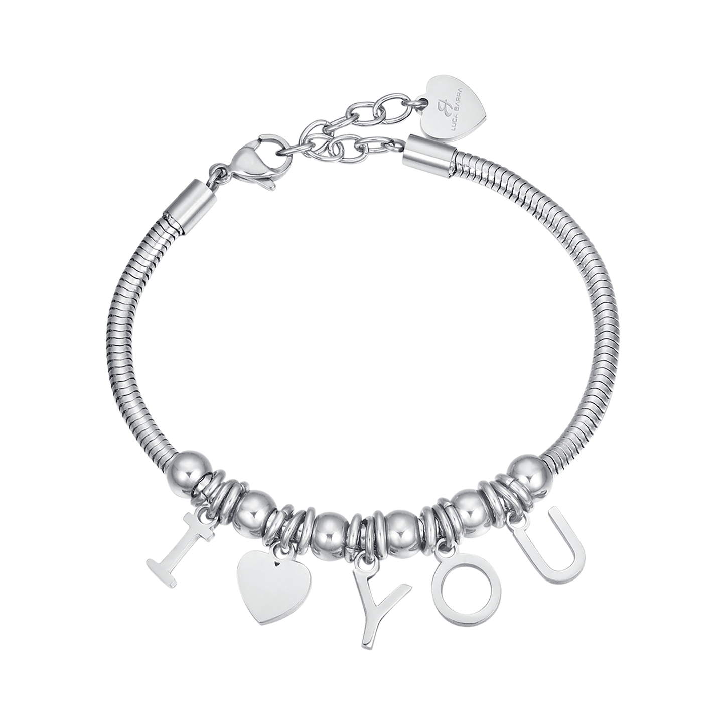 STEEL BRACELET WITH CHARMS I LOVE YOU