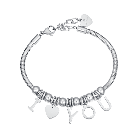 STEEL BRACELET WITH CHARMS I LOVE YOU