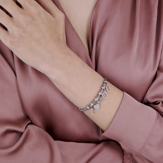STEEL BRACELET WITH CHARMS I LOVE YOU
