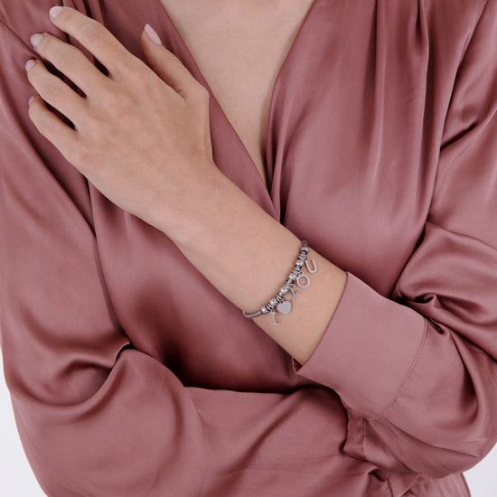 STEEL BRACELET WITH CHARMS I LOVE YOU