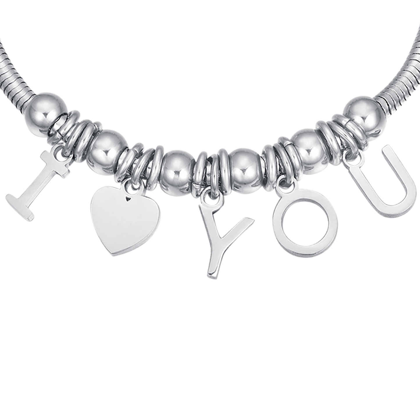 STEEL BRACELET WITH CHARMS I LOVE YOU