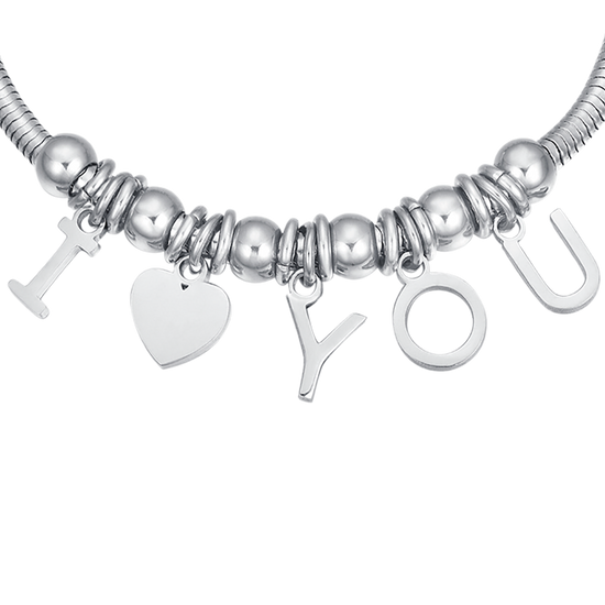 STEEL BRACELET WITH CHARMS I LOVE YOU