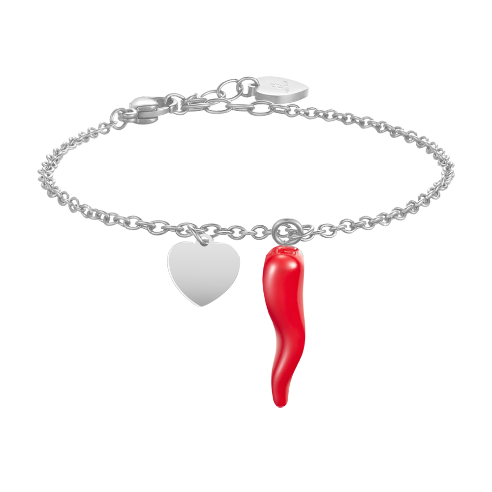 WOMAN'S BRACELET IN STEEL WITH HEART AND RED CORN Luca Barra