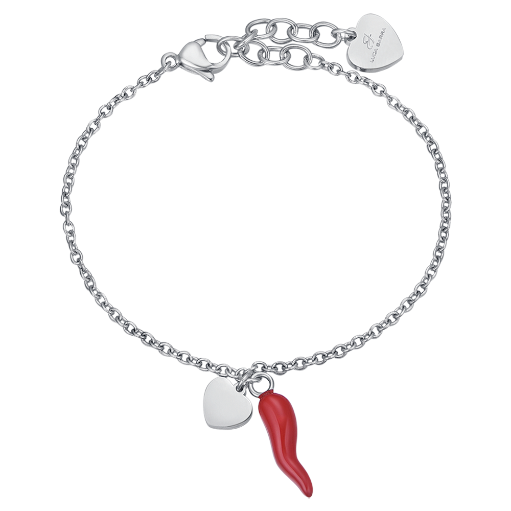 WOMAN'S BRACELET IN STEEL WITH HEART AND RED CORN Luca Barra